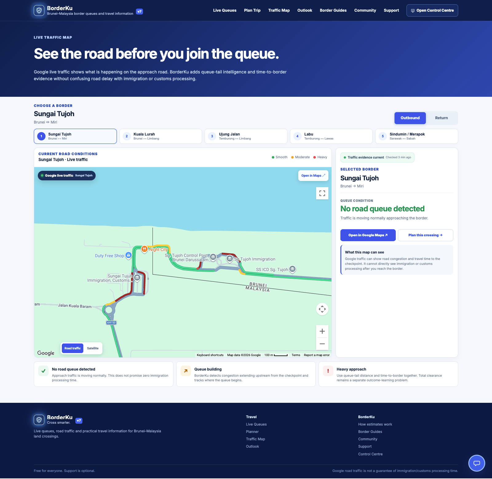 BorderKu live traffic map interface